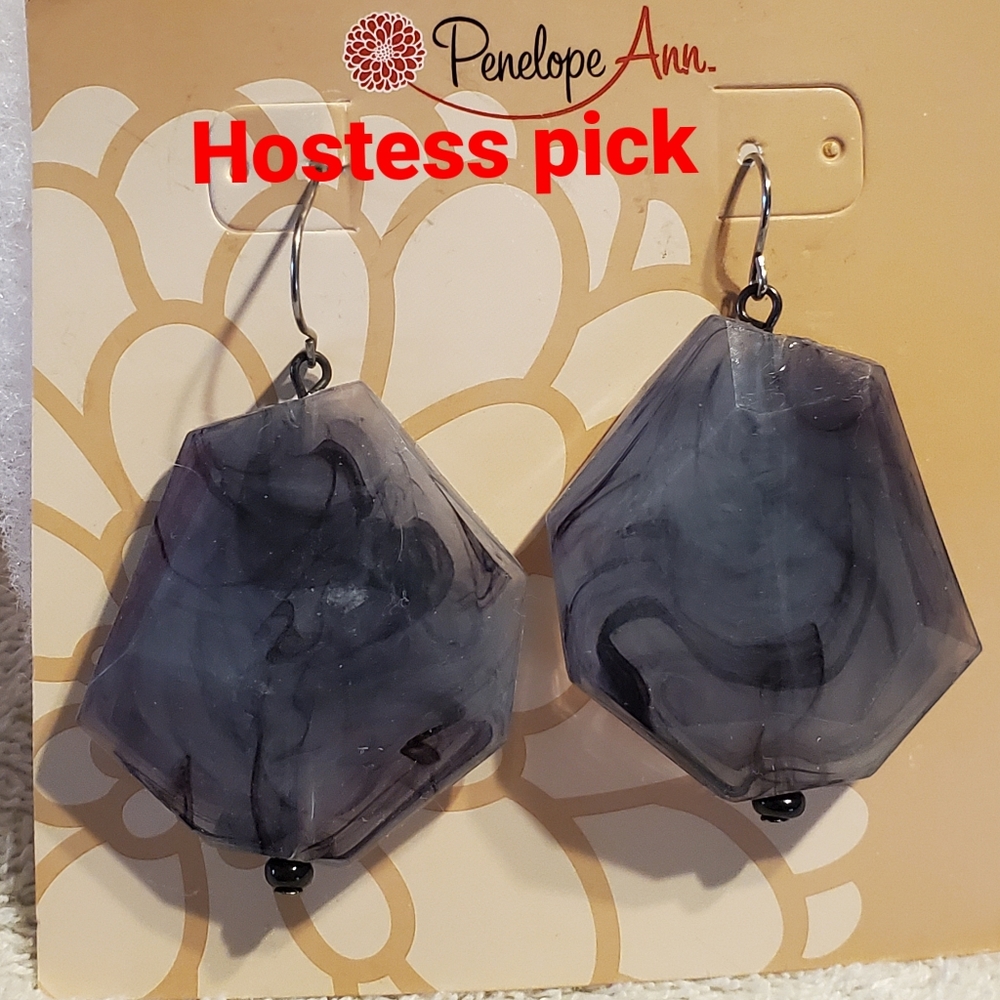 'Stonehenge" Earrings, light weight grayish/black with darker swirls. Rock shape